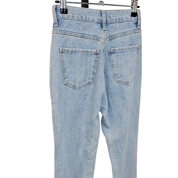 Oak + Fort Womens Distressed Hem Light Wash High Rise Straight Leg Jeans Size 25 - Picture 7 of 8